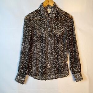 Lucky Brand women Sz: S‎ 100% silk button down shirt Long sleeves Animal print